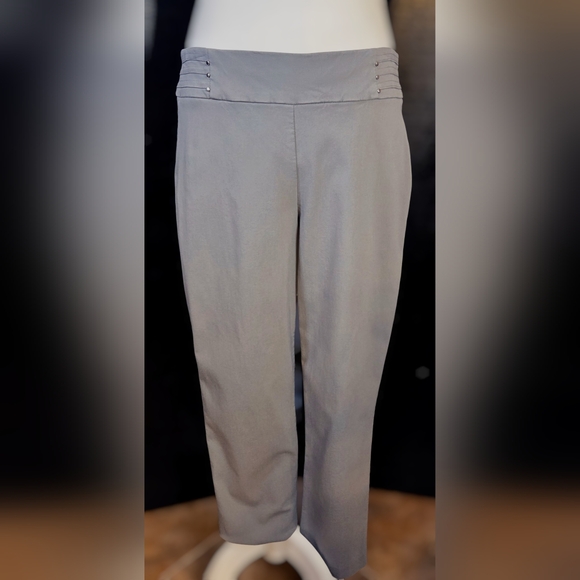 JM Collections Light Gray Pants Tummy Control Elastic Flat Wide Waistband - Picture 1 of 9